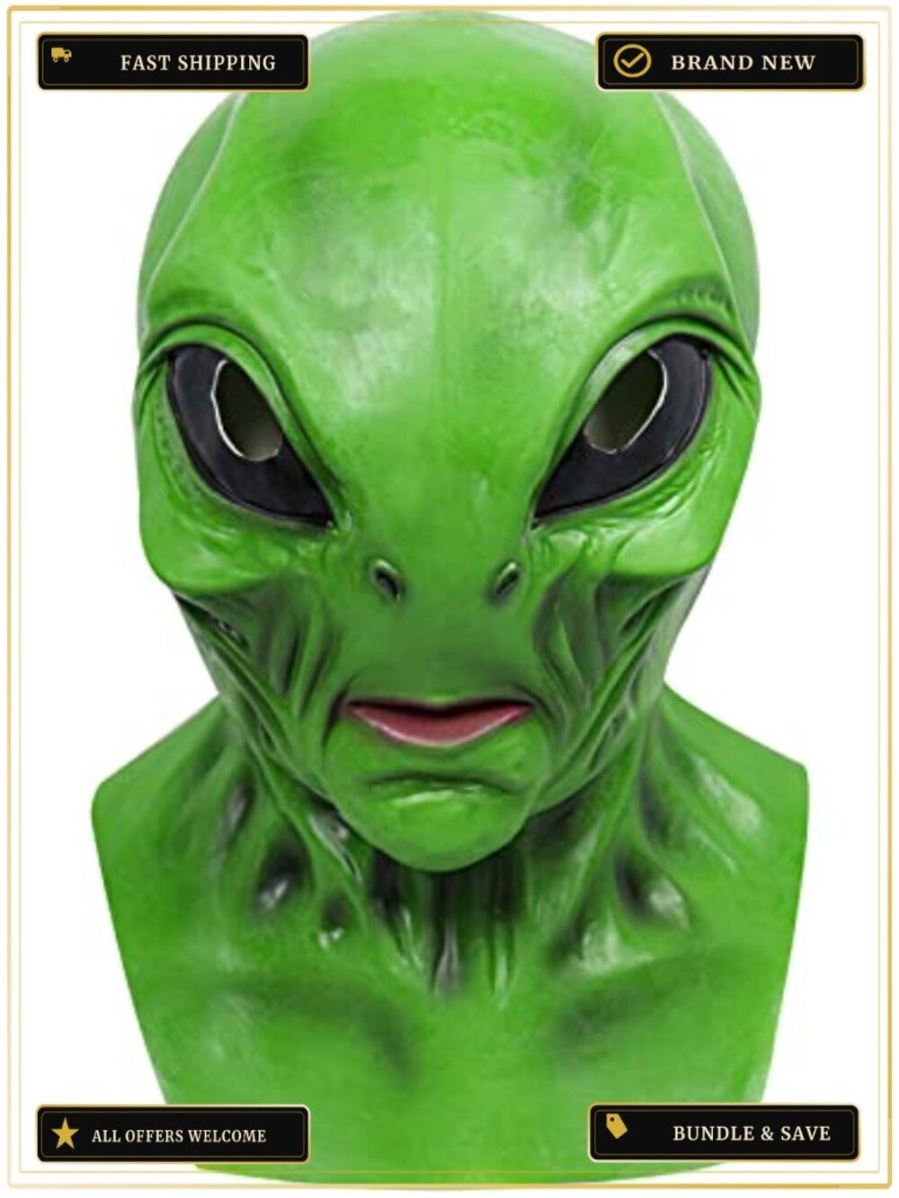 Green Alien Mask Latex Funny Monster Halloween Cosplay Prop Adult One Size